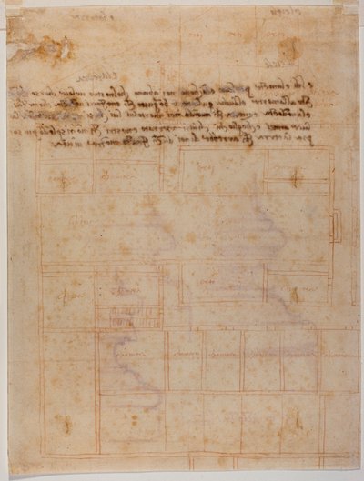Plan fragmentaire du couvent de San Lorenzo, inscriptions manuscrites - Michelangelo Buonarroti