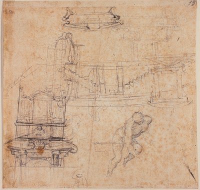 Études diverses, pour un Saint Jean-Baptiste, pour un tombeau et esquisses architecturales - Michelangelo Buonarroti