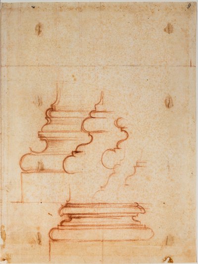 Bases de piliers pour la Nouvelle Sacristie, inscriptions manuscrites - Michelangelo Buonarroti
