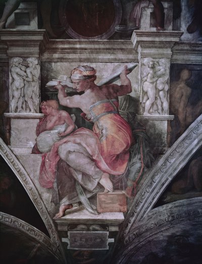 Plafond de la Chapelle Sixtine : Sibylle de Libye, c.1508-10 (avant restauration) - Michelangelo Buonarroti