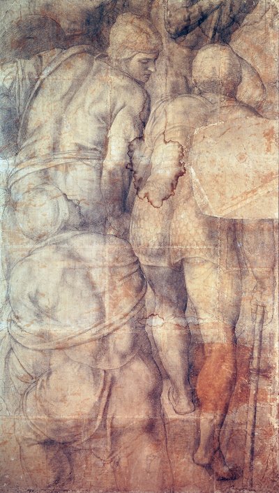 Soldats, dessin préparatoire pour la fresque de la Crucifixion de Saint Pierre dans la chapelle Pauline au Palais du Vatican - Michelangelo Buonarroti