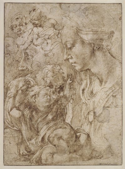 Études pour une Sainte Famille avec Jean-Baptiste enfant, 1505 - Michelangelo Buonarroti