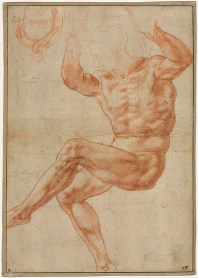 Étude pour le Jeune Nu au-dessus du Prophète Daniel recto, 1510-1511 - Michelangelo Buonarroti