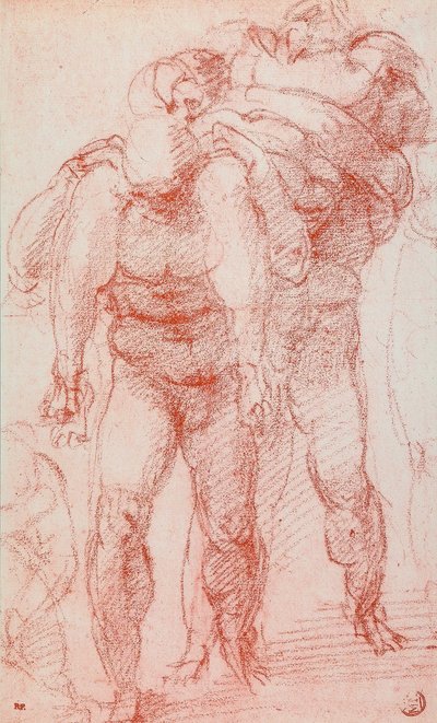 Trois hommes portant un corps; dessin par Michel-Ange. Le Louvre, Paris - Michelangelo Buonarroti