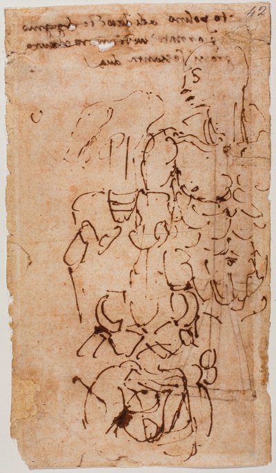 Croquis non identifié et inscription manuscrite - Michelangelo Buonarroti