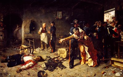 Une partie de cartes ou bagarre à Trastevere - Michele Cammarano