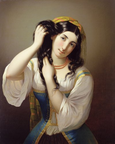 Une Sicilienne jouant avec ses cheveux - Michele Cusa