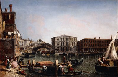 Le pont du Rialto, Venise avec le Fondaco dei Tedeschi au premier plan - Michele Marieschi