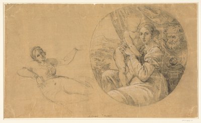 Tondo avec Sainte Famille; à côté une étude d
