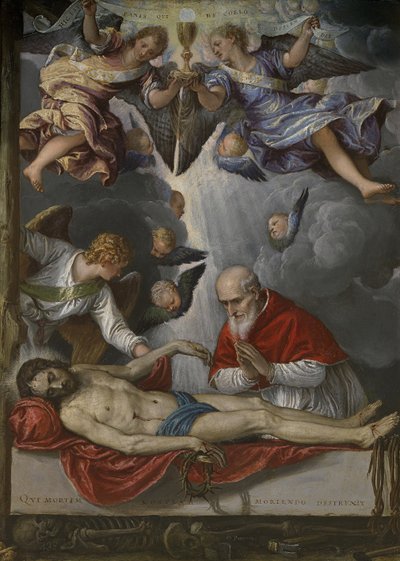 Christ mort, adoré par le pape Pie V - Micheli Parrasio