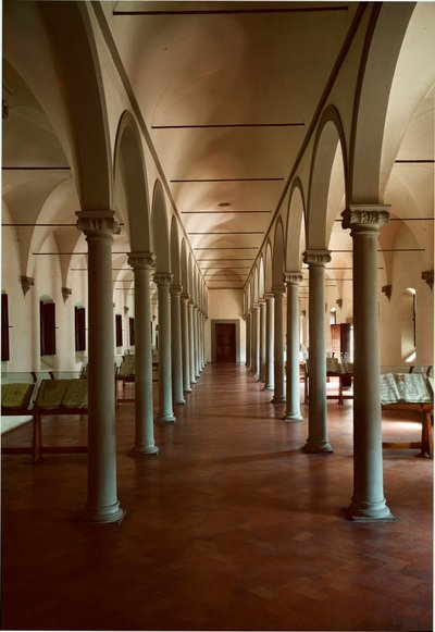 Bibliothèque du couvent de San Marco (Saint-Marc) à Florence, Italie. Architecture de Michelozzo di Bartolommeo Michelozzi dit Michelozzo Michelozzi (Florence 1396-1472) - Michelozzo di Bartolommeo