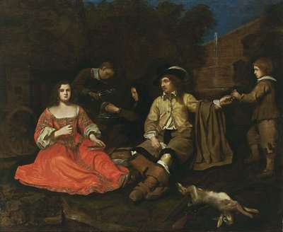 Une élégante société de chasse qui se repose - Michiel Sweerts