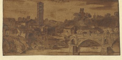 Vue de S. Maria in Cosmedin, du temple de Vesta et du Ponte S. Maria à Rome - Michiel van Overbeek