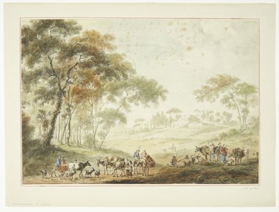 Paysage avec bergers et bergères. En arrière-plan une ferme - Michiele Marieschi