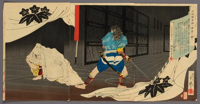 Tokimune (Soga Goro) se faufile dans la résidence de Yoritomo (Tokimune Kamakura-dono no kariya o sawagasu) - Migita Toshihide