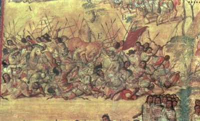 Bataille dans la ville de Cholula entre les Espagnols et les Indiens en octobre 1519 - Miguel Gonzalez