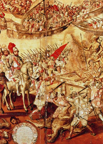 Conquête du Mexique, une série de 24 panneaux - Miguel Gonzalez