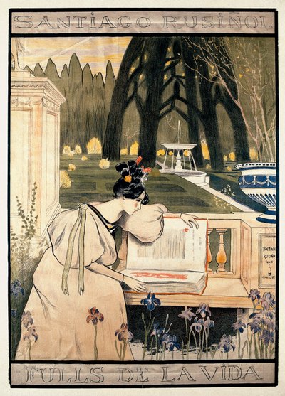 Affiche de présentation de « Les pages de la vie », série de lithographies illustrant des poèmes en prose par Santiago Rusinol y (i) Prats (1861-1931) - Miguel Utrillo