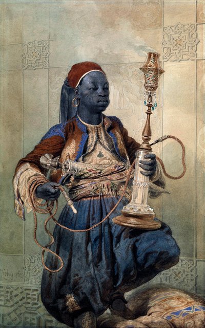Portrait de nubien à la pipe à eau - Mihaly von Zichy