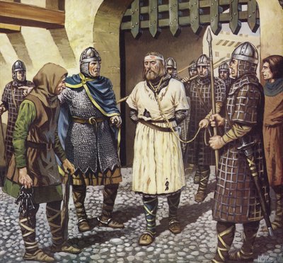 La capture du roi Étienne (lithographie couleur) - Mike (20th century) White