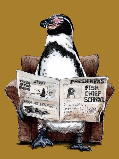 Pingouin à la retraite sur jaune doré, 2020 - Mike Davis