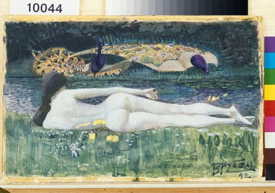 Silhouette féminine nue, couchée, de dos, au bord de l