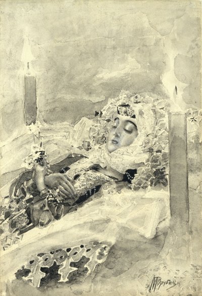 Tamara dans le cercueil. Illustration du poème Le Démon de Mikhaïl Lermontov - Mikhail Aleksandrovich Vrubel