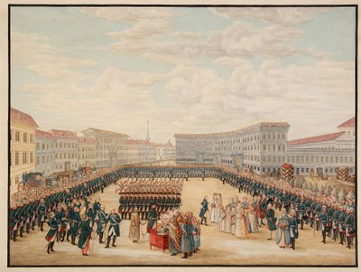 La bénédiction de la bannière du régiment Preobrajensky en décembre 1796 - Mikhail Matveevich Ivanov