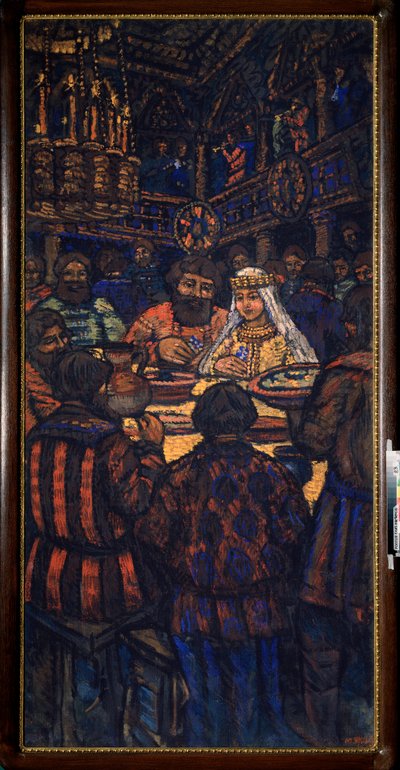Le mariage du grand duc Vladimir I Sviatoslavich (dit le grand ou Soleil Rouge, 958-1015) (Scène de banquet de noces) - Mikhail Nikolayevich Yakovlev