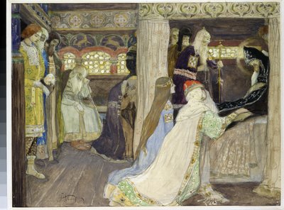 La mort du grand-duc Alexandre Nevski (1220-1263). Œuvre de Mikhail Vasilyevich Nesterov (1862-1942), aquarelle et gouache sur papier - Mikhail Vasilievich Nesterov
