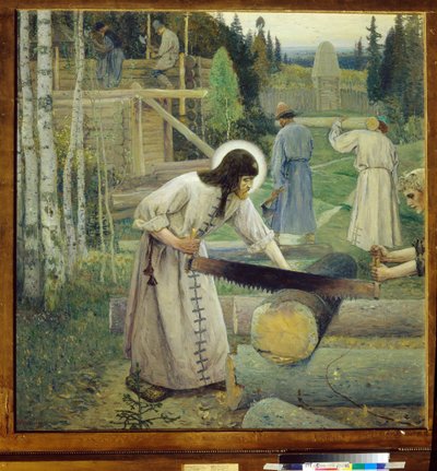 Les travaux de Saint Serge (Triptyque, partie centrale) - Mikhail Vasilievich Nesterov