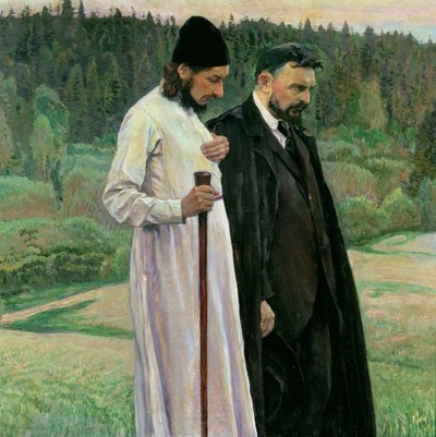 Les Philosophes : Portrait de Sergei Nikolaevich Bulgakov et Pavel Aleksandrovich Florensky - Mikhail Vasilievich Nesterov
