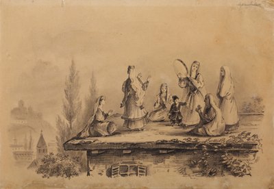 Femmes géorgiennes sur le toit Lezghinka, 1837 - Mikhail Yuryevich Lermontov