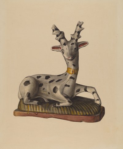 Cerf en craie, vers 1938 (aquarelle) - Mina Lowry