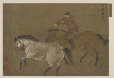 Un cavalier attrapant un cheval au lasso - Ming Dynasty Chinese School