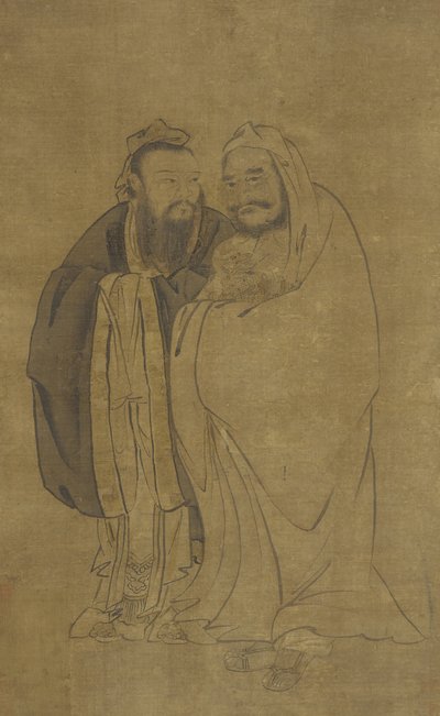 Confucius et Bouddha berçant un Qilin - Ming Dynasty Chinese School