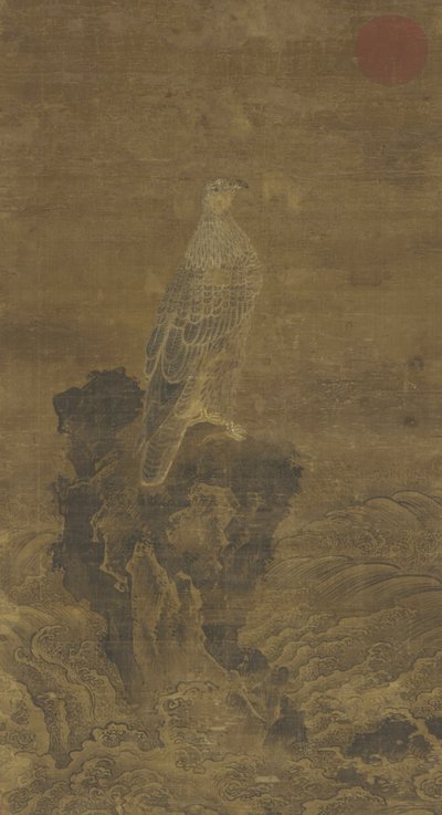 Faucon pèlerin sur un rocher au milieu des vagues, vers 1500 - Ming Dynasty Chinese School