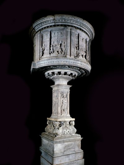 Art de la Renaissance : Chaise de Pasquino di Matteo (1425-1485), sculptée par Mino da Fiesole (1429-1484) et Antonio Rossellino (1427-1479) (chaire en marbre blanc (1469-1473) avec reliefs par Antonio Rossellino et Mino da Fiesole) - Mino da Fiesole