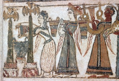 (détail) fresque sur sarcophage de Hagia Triada - Minoan