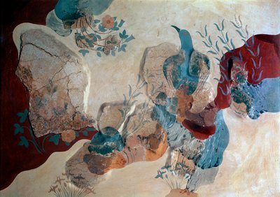 Art minoen : "Oiseau bleu" Fragment de fresque de la Maison des Fresques. 1500 avant J.-C. Héraklion, Musée Archéologique, Crète - Minoan