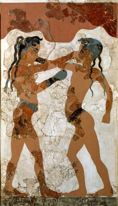 Art minoen : combat entre deux boxeurs Fresque d