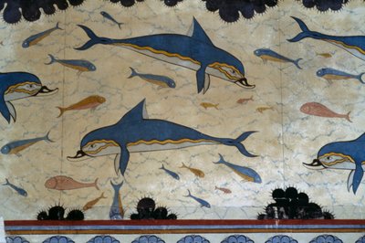 Mégaron de la Reine décoré de fresques de dauphins, Palais de Knossos, Crète, Grèce, civilisation minoenne - Minoan