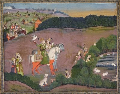 Baz Bahadur et Rupmati à la chasse au faucon - Mir Kalan Khan