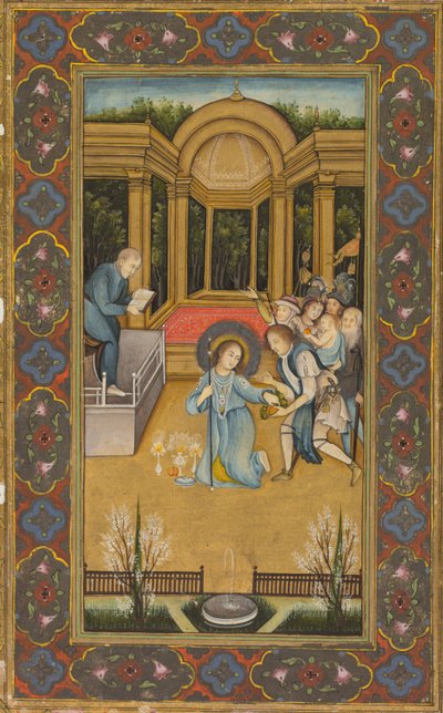 Jésus parmi les docteurs du Temple, vers 1760 (aquarelle opaque avec or sur papier, bordures florales en couleurs sur fond d