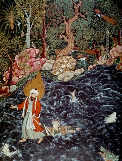 Le prophète Élie sauvant le prince Nur ad-Dahr du Hamzanama, 1562-1577 - Mir Sayyid Ali