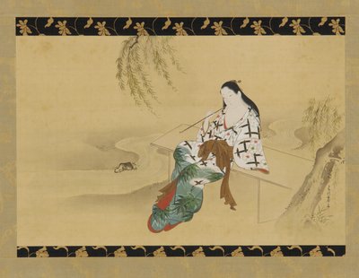 Paysage : une yujo assise sur un banc - Miyagawa Chōshun