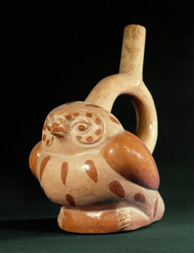 Art précolombien, culture mochica : vase en terre cuite en forme de hibou - Moche Moche