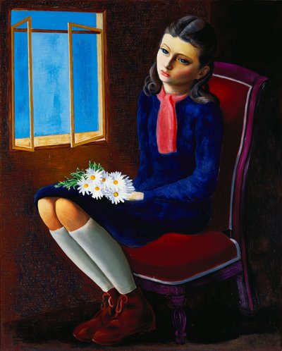 Une jeune fille assise avec des Marguerites - Moise Kisling