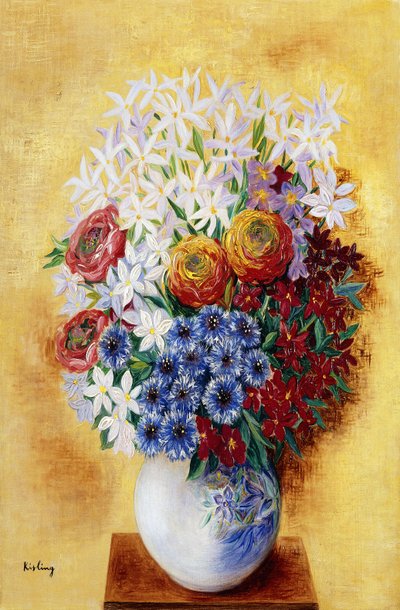 Bouquet de fleurs sur fond jaune ; Bouquet au Fleurs sur Fond jaune, vers 1934 (huile sur toile) - Moise Kisling