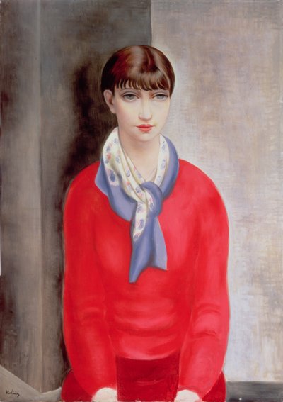 Kiki de Montparnasse en pull rouge et écharpe bleue - Moise Kisling